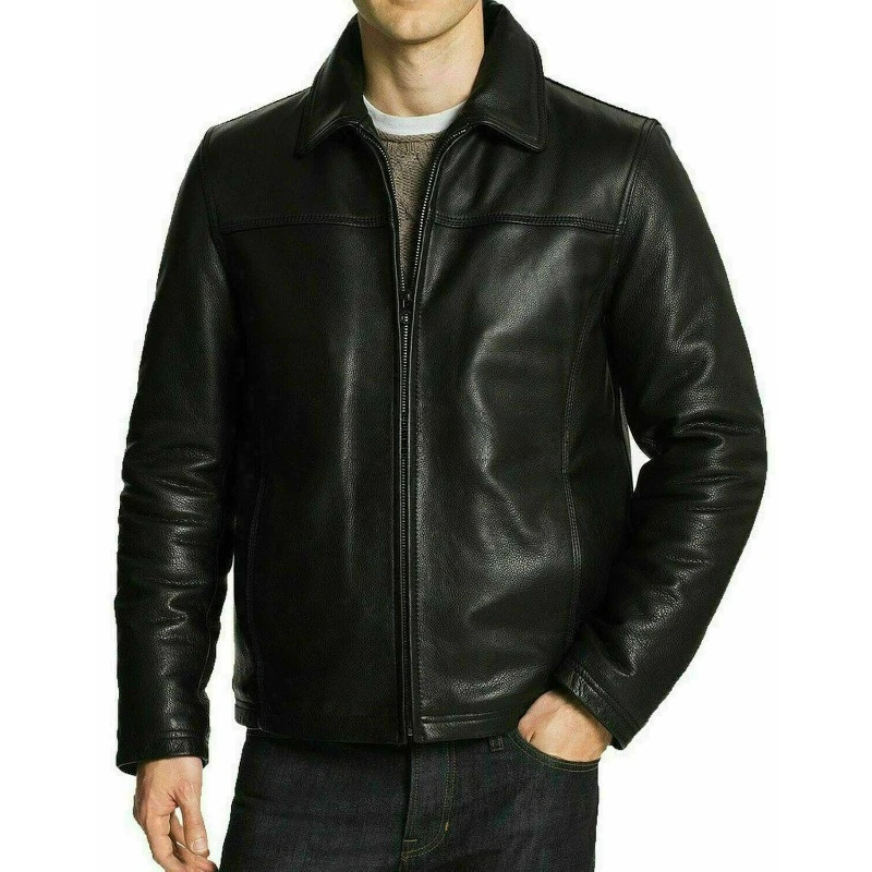 

Men's Soft Casual Pure Genuine Lambskin Outwear Leather Jacket Black Elegant