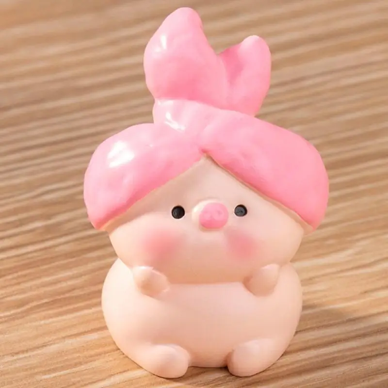 A9LA Pink Beauty Pig Miniature Animal Figurine Ornament for Car Dashboard Embellishments and Home Office Desktop Decors