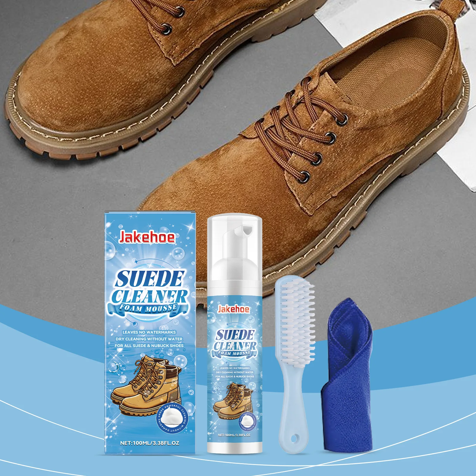 

Suede Cleaner Foam Mousse 100ML Kit - With Brush & Towel for Suede, Nubuck, Leather Canvas Shoes, Stain/Watermark Removal