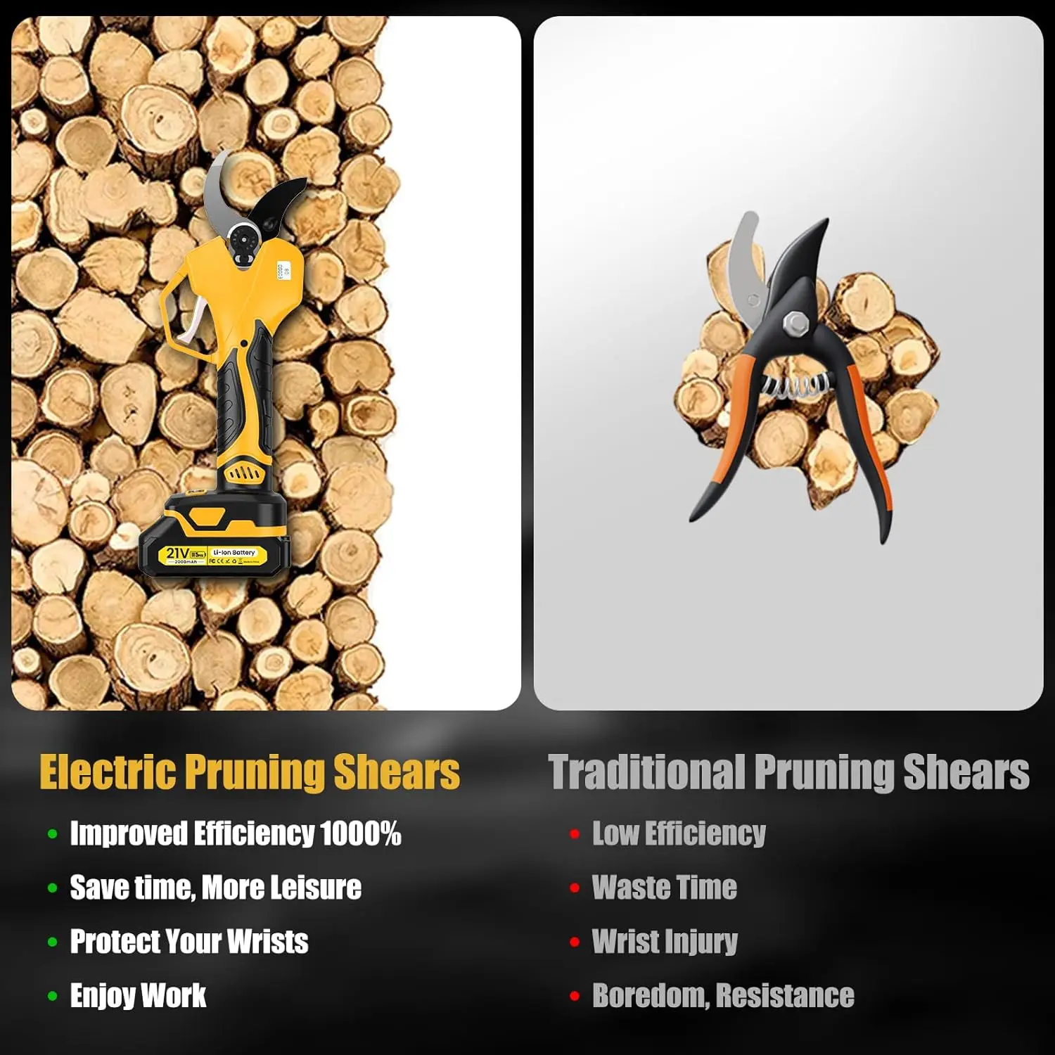 مقصات تشذيب كهربائية بمحرك بدون فرش ، مقصات تشذيب بقطب 8 أقدام ، قطر قطع أقصى ، 2 بوصة ، 50 ، 21 فولت ، 2 * 2Ah ، W ، تم اختبارها #5