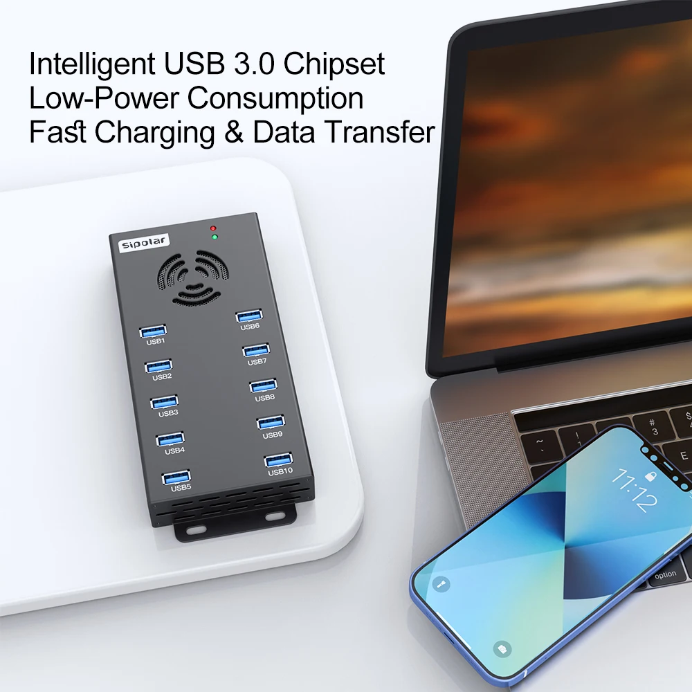 Sipolar A-423 10 port USB 3.0 data syncs and charging hub 2.1A USB charger for iPhone Samsung Android phone tablets