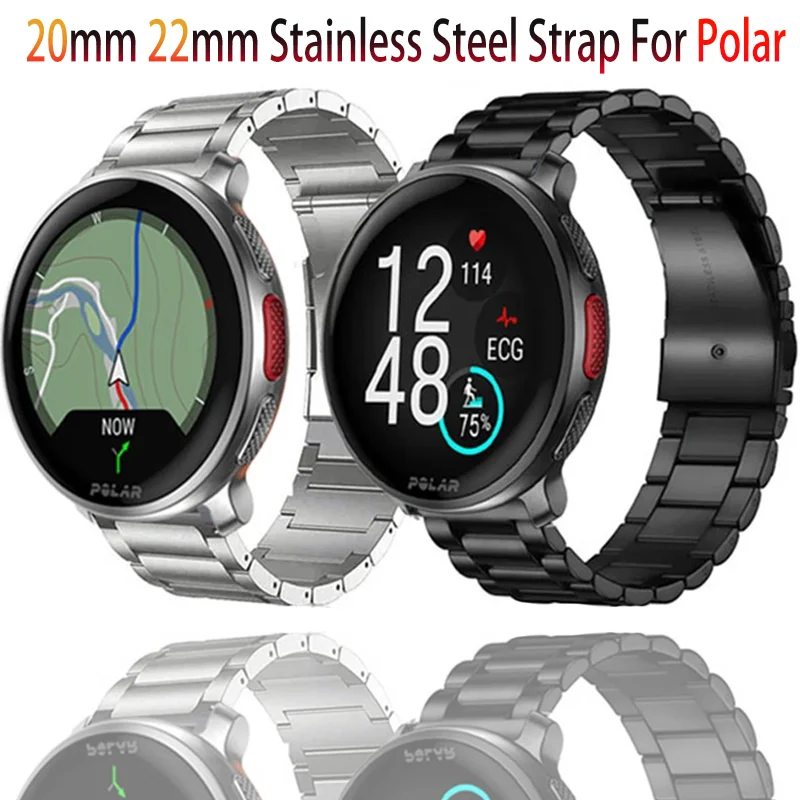 20/22mm Stainless Steel Strap For Polar Vantage V3 M2/M Grit X Pro Titan Fashion Bracelet Metal For Polar Ignite-3-2/Unite/Pacer