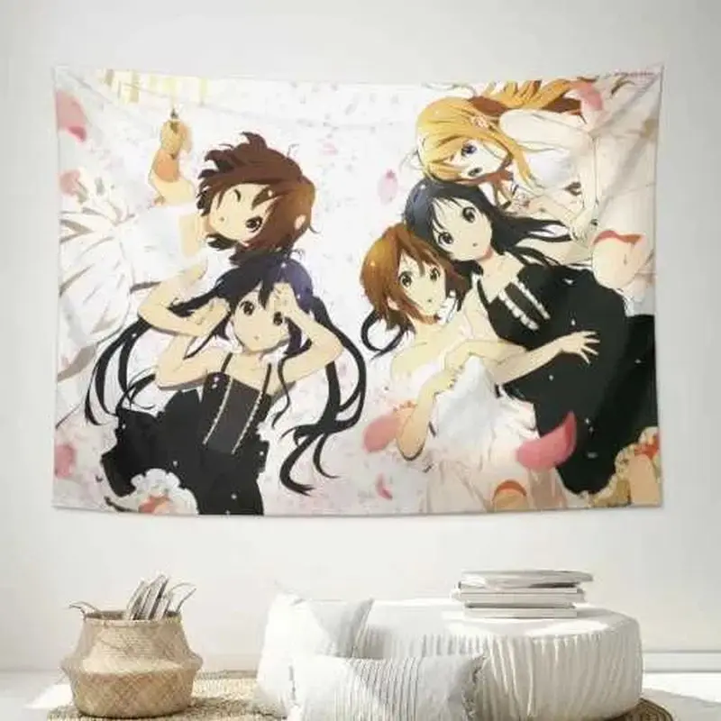 VIKAMA Cute Anime Girls Wall Hanging for Dorm Room, Kawaii Aesthetic Lovely Pink Petal Design for Teen Girl Bedroom Decor