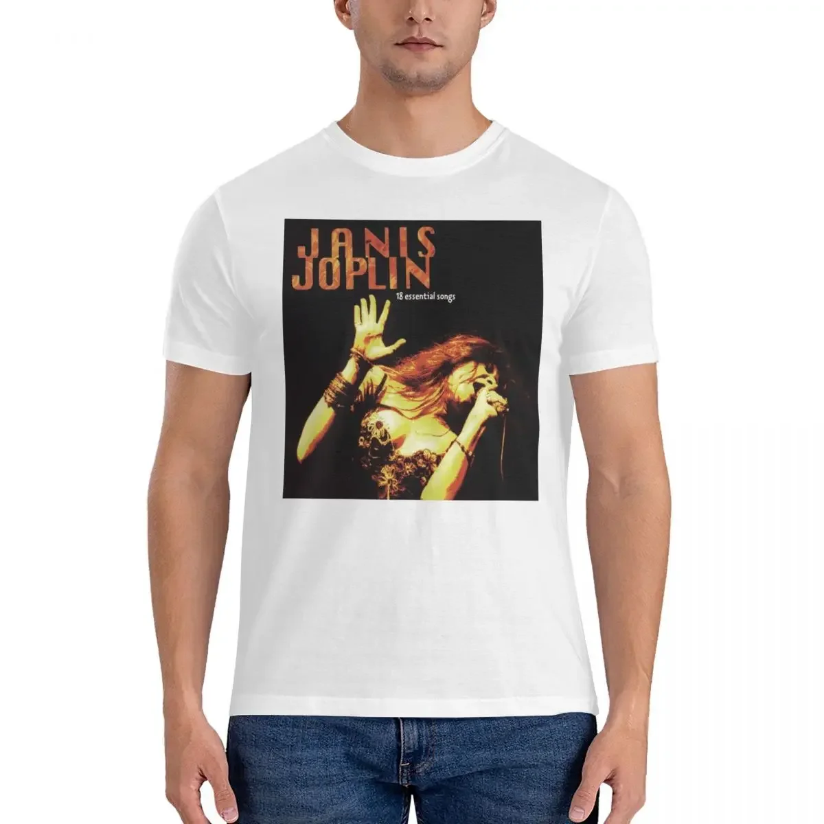 Men T-Shirt Music Novelty Cotton Tees Short Sleeve J-Janis Joplin T Shirts Round Neck Clothing Unique