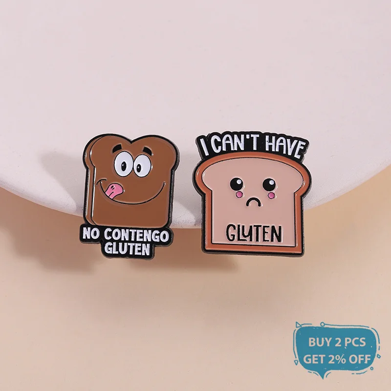 لا كونتينجو الغلوتين المينا دبوس الخبز نخب لا أستطيع الحصول على دبابيس الغلوتين التلبيب على ظهره شارة موضة مضحك مجوهرات هدايا الأصدقاء #2