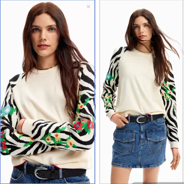 New Spanish color-blocking and patchwork round-neck knitted sweater for foreign trade original order