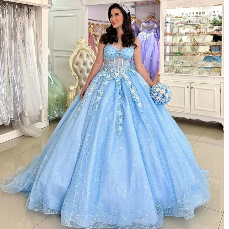 High Quality Quinceneara Dress Organza With Embroidery Sequins Ball Gown Sleeveless Spahrtti Strap Customized Vestido De Noche