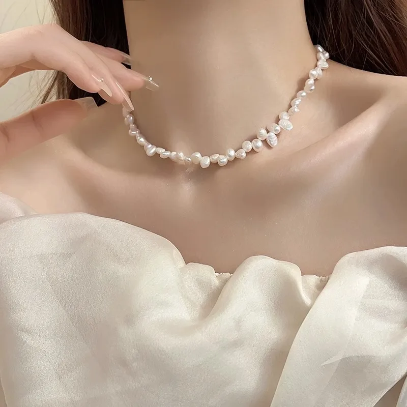 Baroque millet fresh water pearl necklace female temperament fashion irregular pearl clavicle chain for female