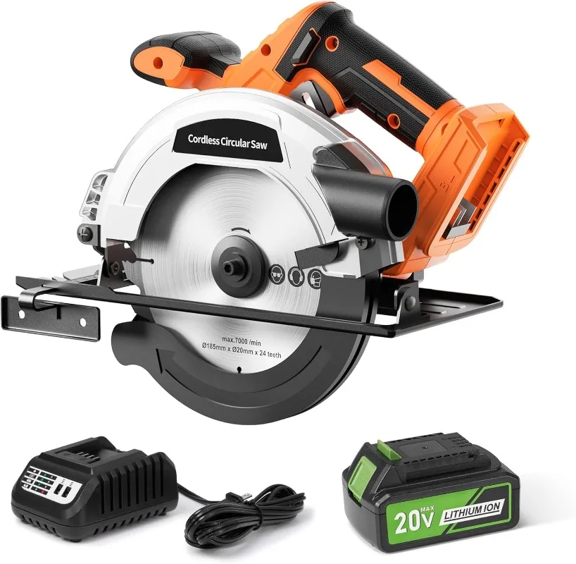 

20V 7-1/4-inch Cordless Circular Saw, 4.0Ah Battery Powered Brushless Motor, 45° Bevel Capacity, Max Cutting Depth 2-7/10-inch