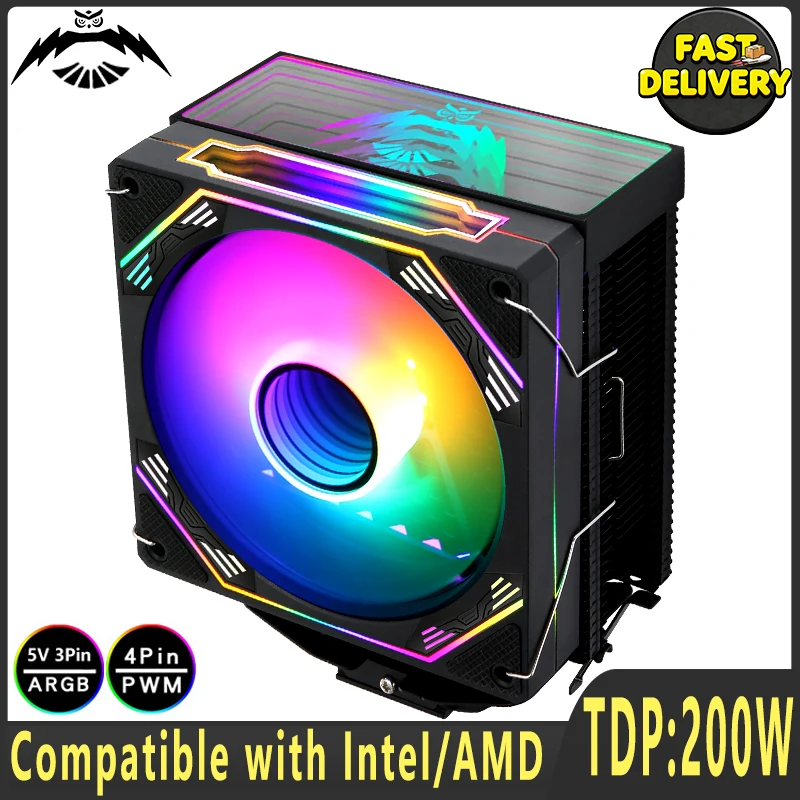 

PC Black/White Themed Radiator 4/6 Heat Pipe CPU Cooler Argb Fan 120mm Compatible Intel LGA2011 2066 x79 x99 1200 1700 115x AMD