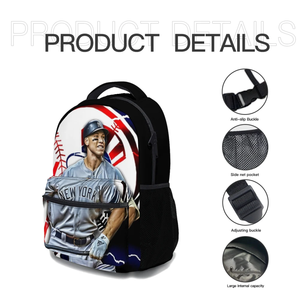 Mochila escolar informal ligera con estampado de Aaron Judge para niños, mochila juvenil, 17 pulgadas