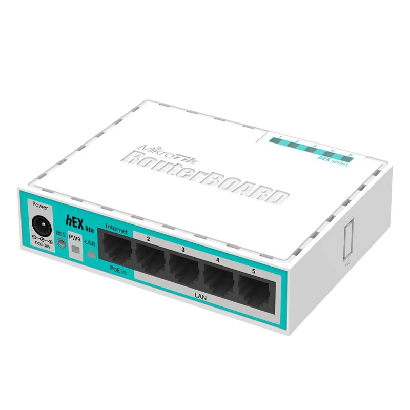 Mikrotik RB750R2 ruterboard hEX Lite 5 portów Router 5x1 0/100 PoE RouterOS L4 CPU 850MHz 100Mbps