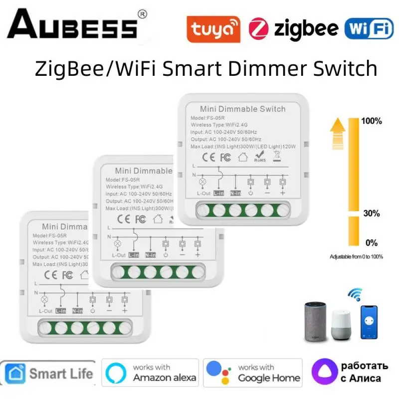 Tuya ZigBee WiFi Smart Dimmer Switch Module Breaker Need Neutral Smart Life Remote Control Works with Alexa Alice Google Home