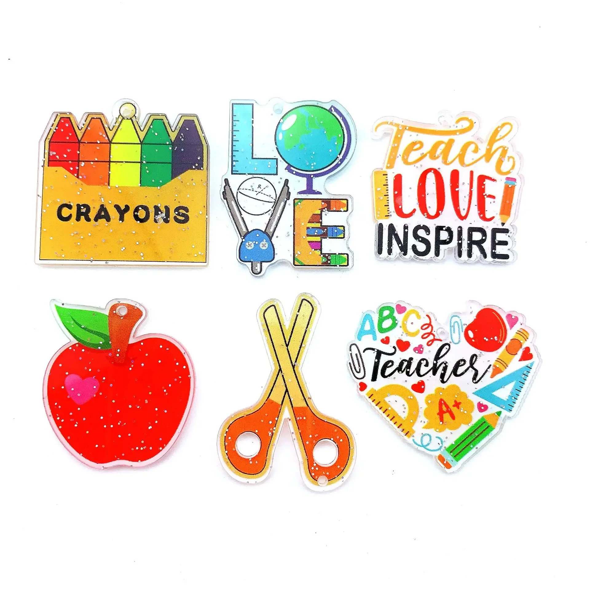 Acrylic Teacher's Day Charms Pencil Scissors Crayon Box Pendant For DIY Earrings Bracelets Necklace Jewelry