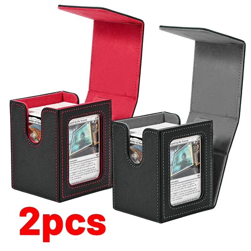 2 Pack Card Deck Box with Display Window, Holds 100+ Double-Sleeved Cards,Waterproof PU Leather for TCG