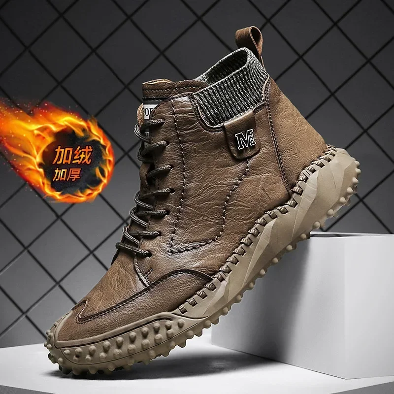 

2024 Autumn and Winter New Men's Casual and Fleece Warm Snow Boots Fashion High-top Men's Boots Plus Size 38-46