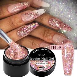 MEET ACROSS 8ml Flash Sequins Gel Nail Polish Gold Silver Pink Painting Gel Liner gel For Nails Glitter UV Nail Glue Nail Art
