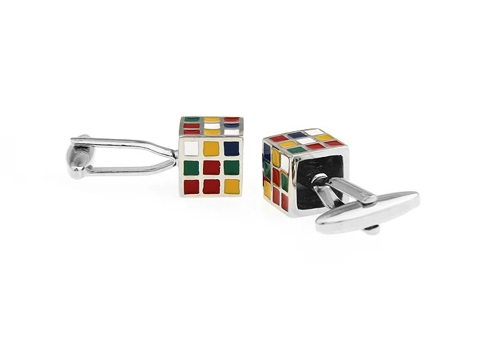 iGame Rubik\'s Cube Cuff Links Muti-color 3D Magic Cube Design Quality Brass Material Cufflinks For Men
