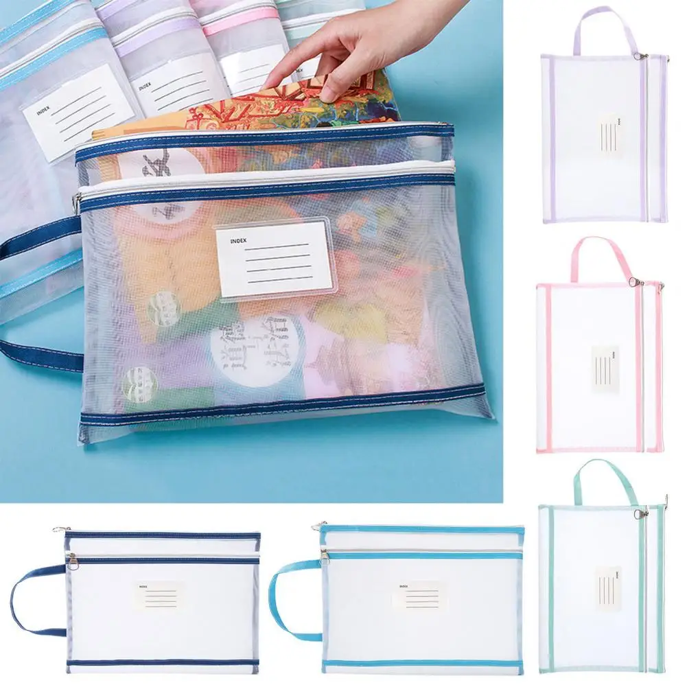File Holder Storage Bag with Lanyard Zipper Closure for A4 Documents Capacity Transparent File Organizer Handheld File Organizer