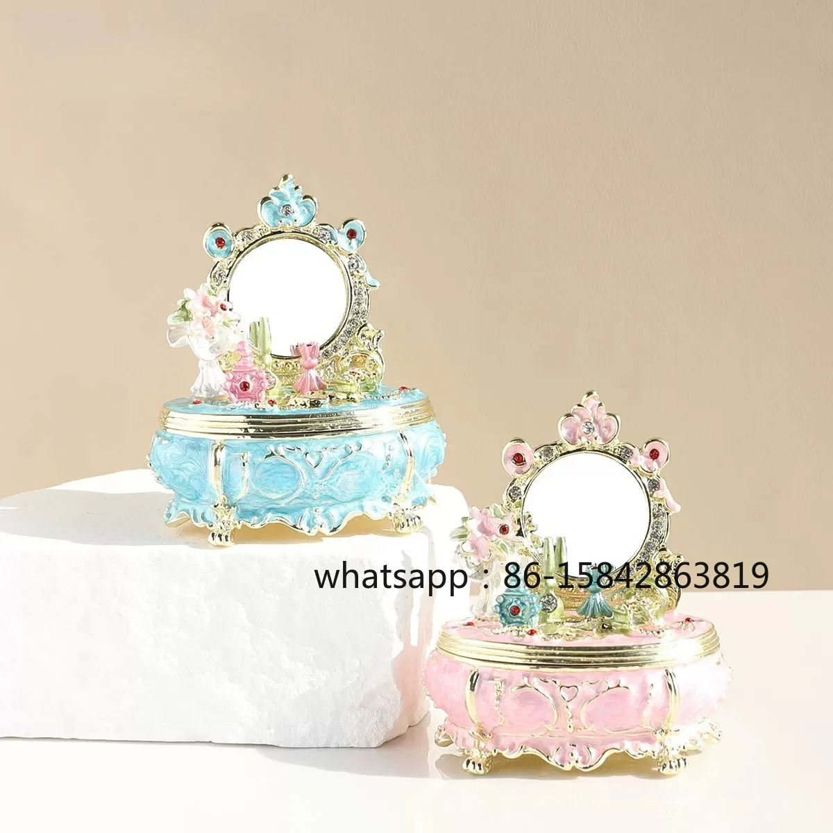 Enamel Crafts, Princess Dressing Table Jewelry Box, Jewelry Storage Box with Small Lenses