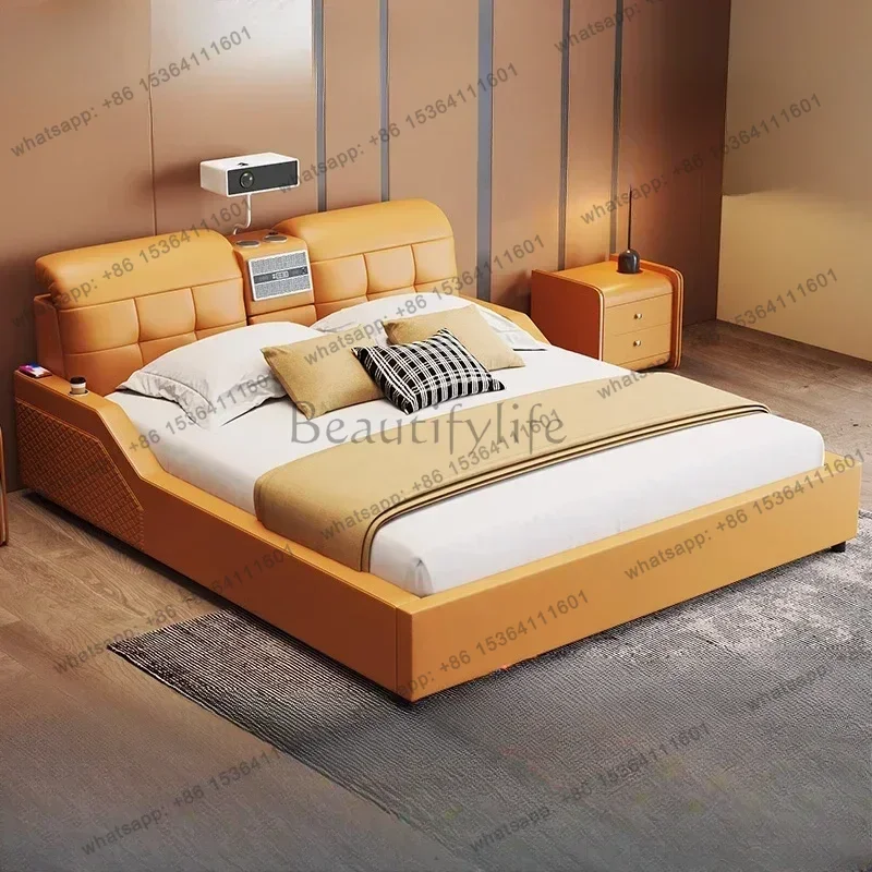 LJY Luxury Multifonction Frame Double Bed Aesthetic Bedrooms King Size Double Bed Luxury Princess Cama Matrimonial Home Furnitur