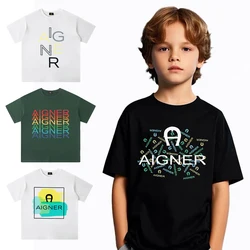 Summer children's clothing 100% pure cotton letter printed top sports shirt, boys' fashionable street round neck T-shirt