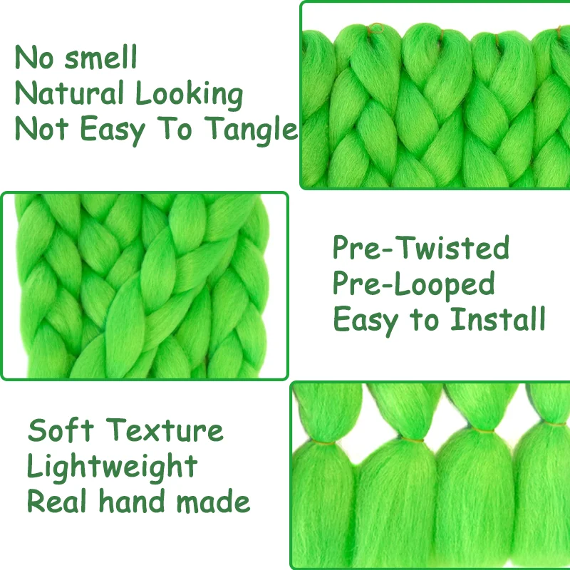 Zielone doczepy do warkoczy 24 cale syntetyczne jumbo crochet twist warkocze do zaplatania box twist doczepy do włosów