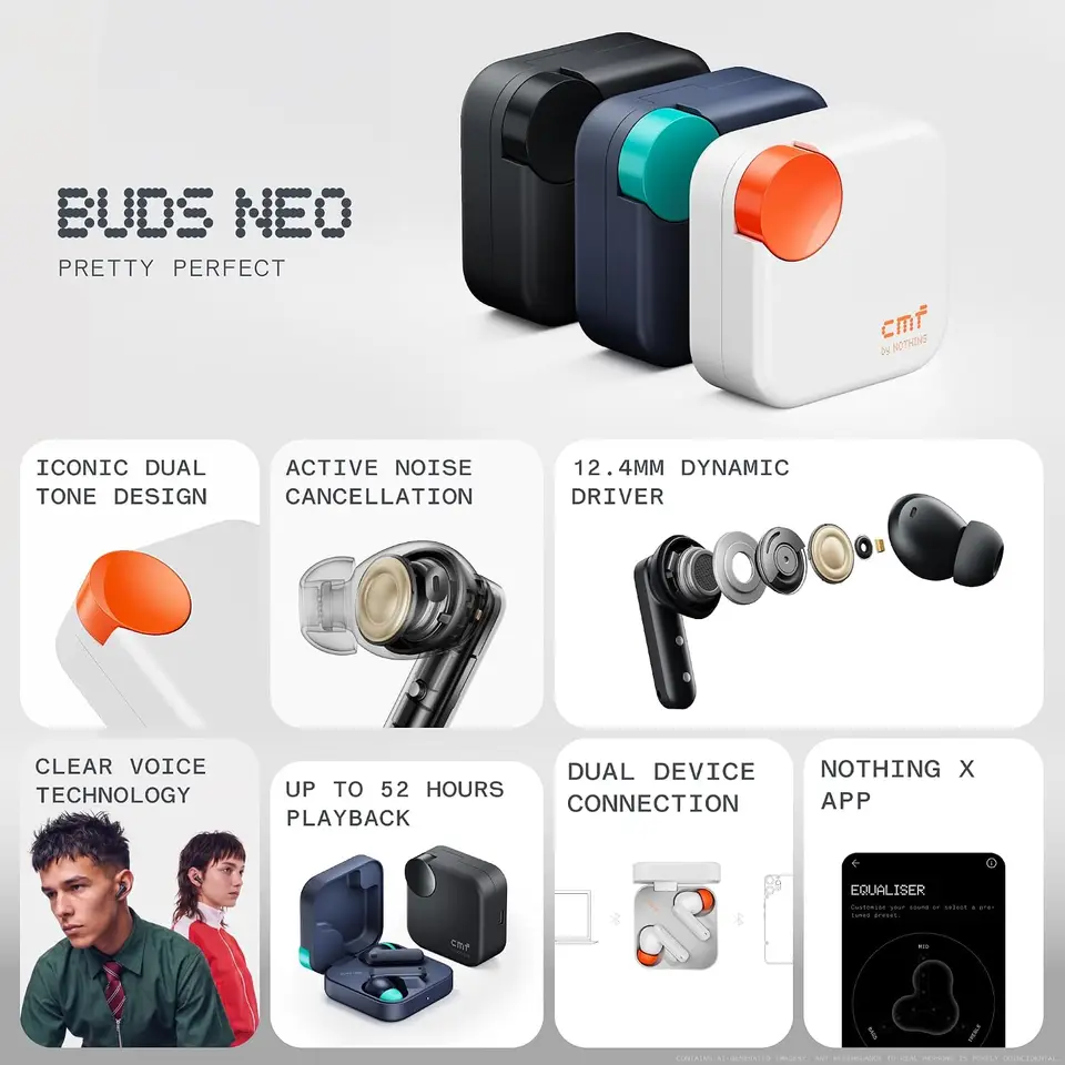 إصدار عالمي CMF من nothing Buds Neo تصميم ثنائي اللون IP54 محرك 12.4 مم مطلي بالتيتانيوم صوت مكاني ثابت - 2