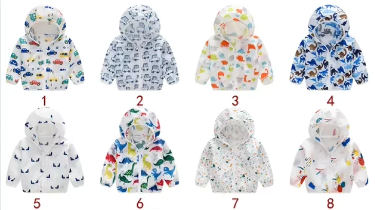 Sun-Safe Summer Fun: Boys' Cartoon Handprint Hooded Windbreaker with Free Storage Bag!
