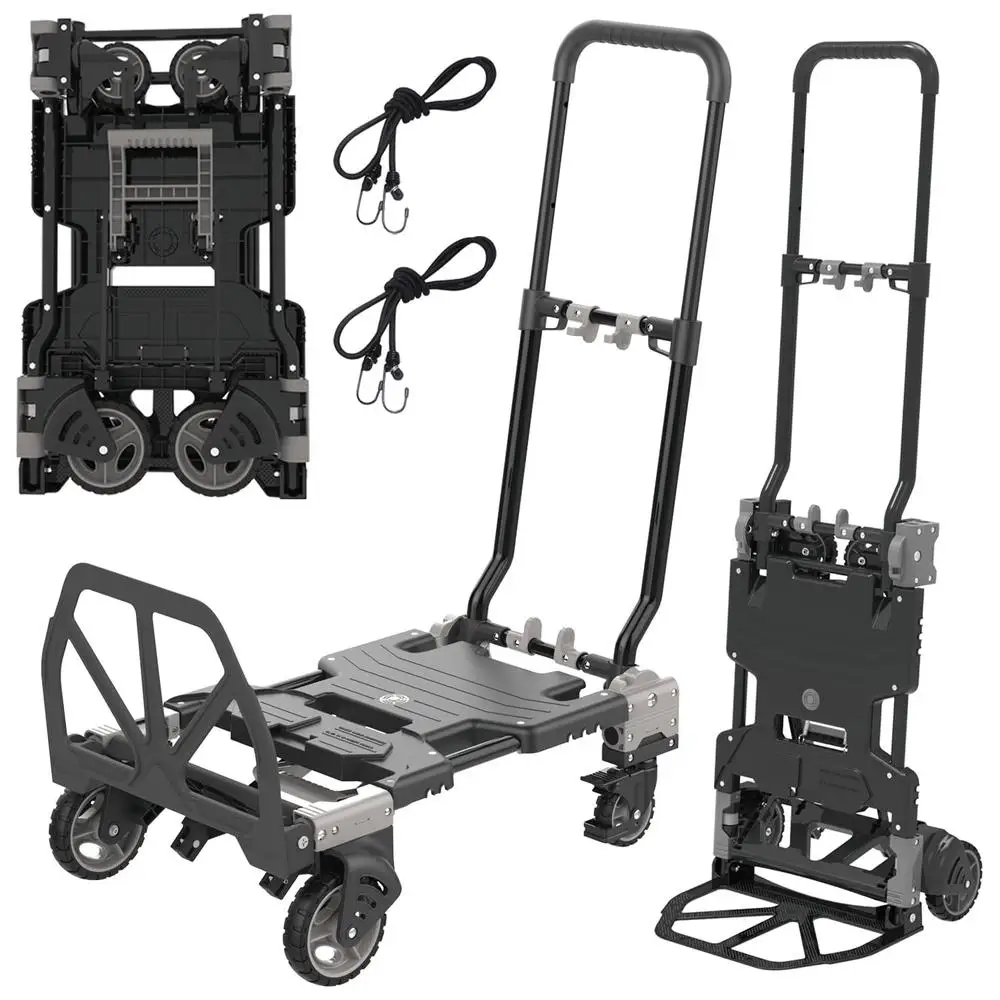 2-in-1 Heavy Duty Folding Hand Truck Dolly 330LB Capacity Retractable Handle 4 Wheels 2 Wheels Cart Portable Multi-Position