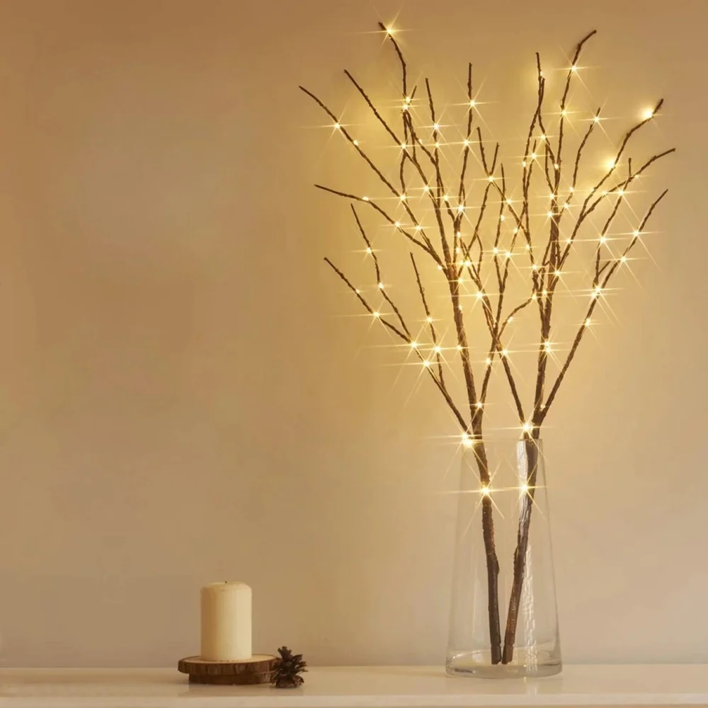 Lâmpada LED de fio de cobre para decoração de pátio doméstico, lâmpada de ramo simples, estilo quente e romântico, cheia de atmosfera