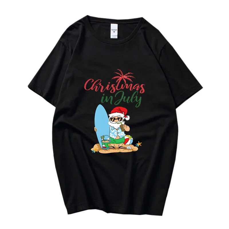 Christmas in July T-shirt Christmas Cartoon Print Harajuku Kawaii Tee-shirt Summer High Quality Tshirt Camisetas Cotton Clothes