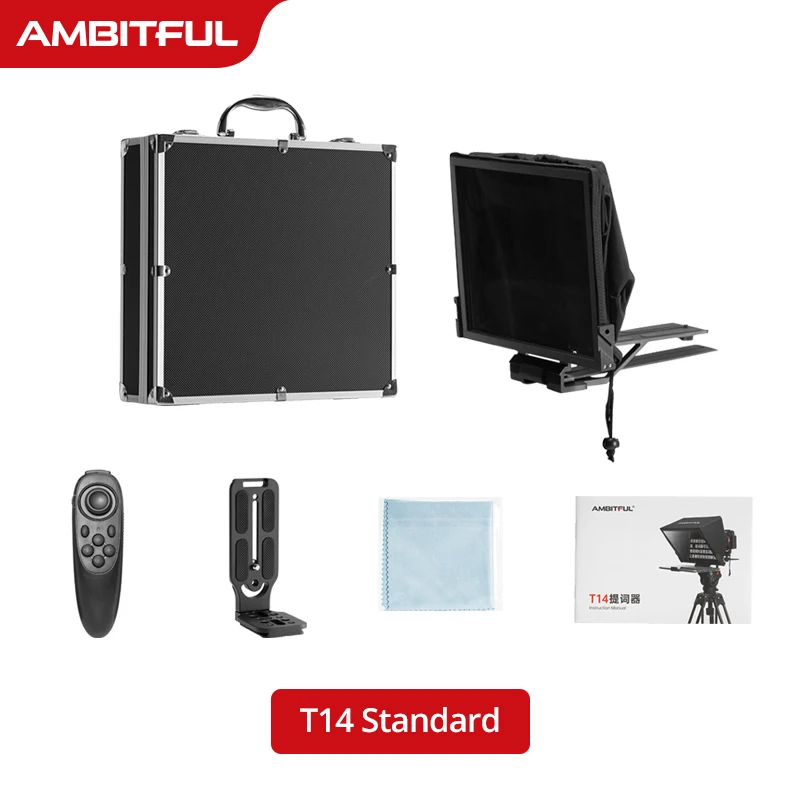 Ambitful T14 Teleprompter met groot scherm, professionele opvouwbare teleprompter voor interviews, geschikt voor DSLR-camera's en live video-opnames.