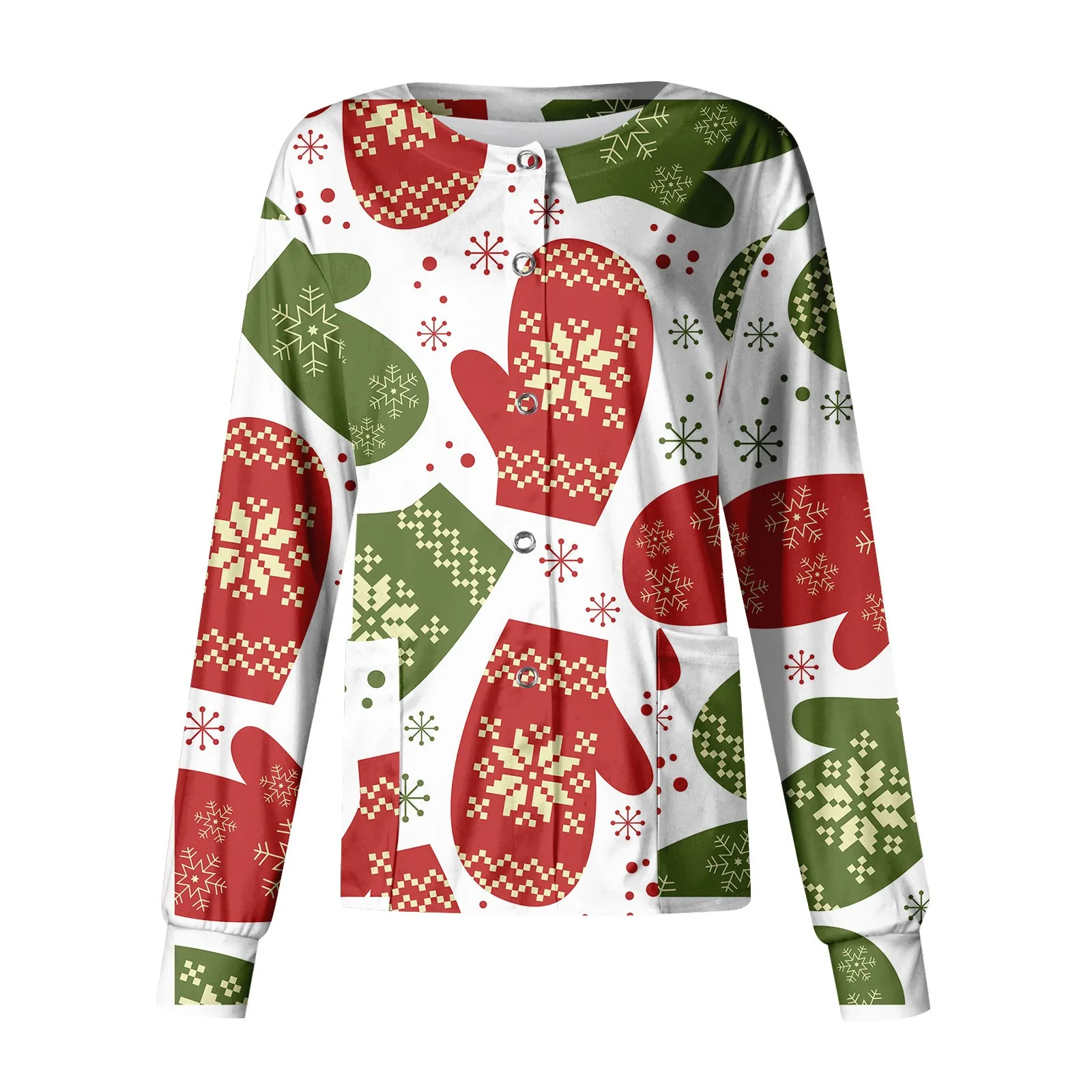 Christmas Womens Scrub Uniform Tops 2024 Long Sleeve Christmas Tree Printed Top Nurses Working T Shirts Blouse With Pockets