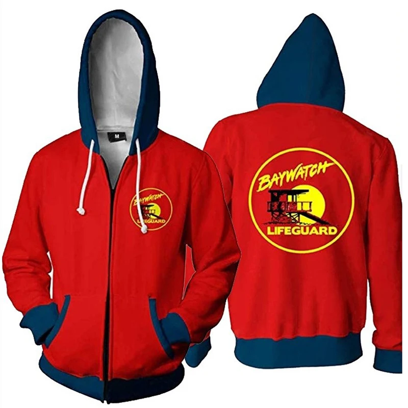 Cosplay Baywatch 3D Hoodie Clothes Tracksuit Zipper Jacket Sweatshirt Hooded Streatwear Coat Tops