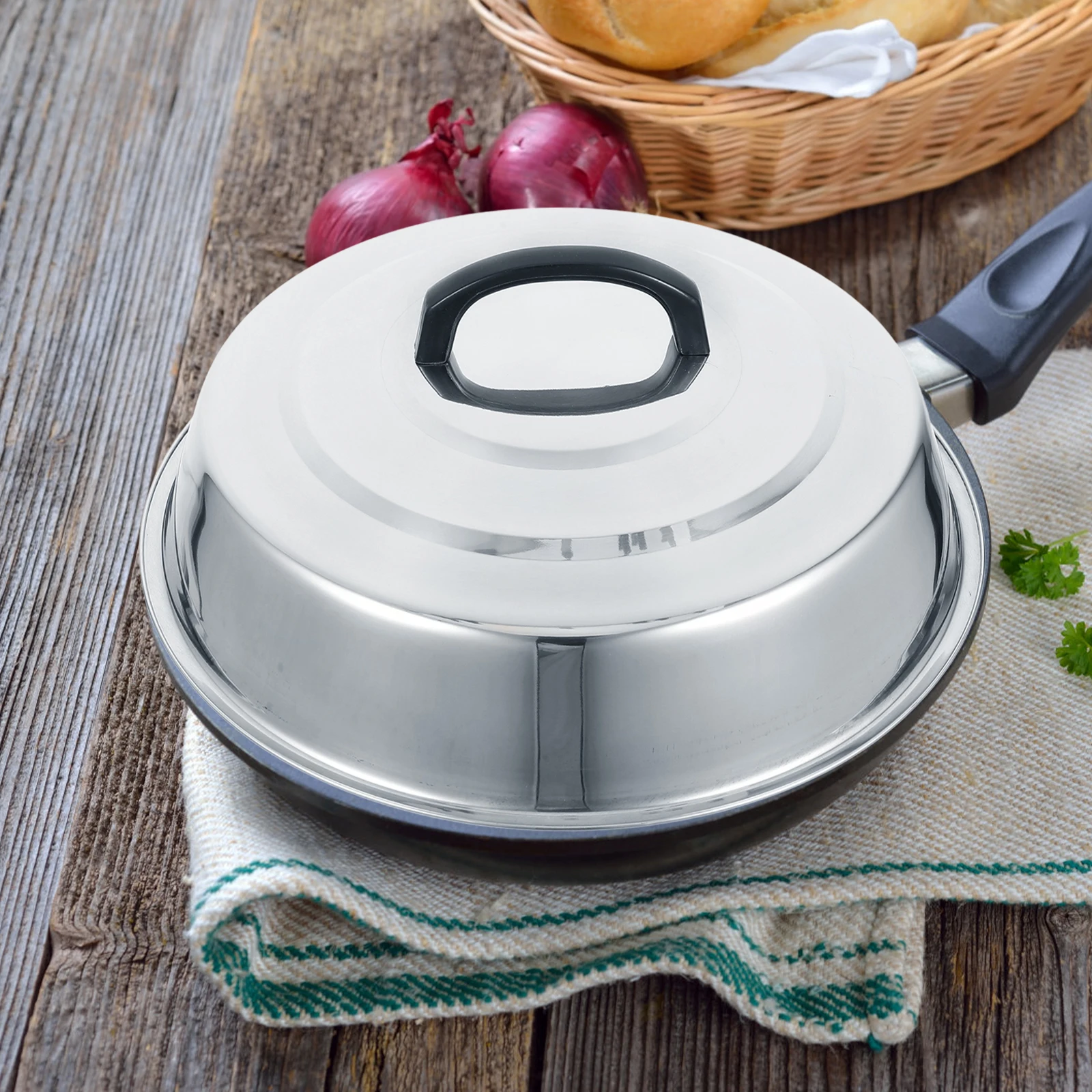 

2pcs Universal Pot Stainless Steel Cooking Pan Cover Griddle Basting Dome Wok Lid For Stir Fry Pans Cast Iron Cookware Large