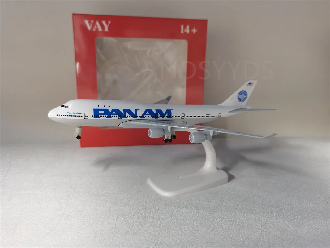 Diecast PAN AM 747 B747 Plane Model 20 Cm for Pan American Airways Die-cast Metal Airplane Model with Wheels Home Office Decor