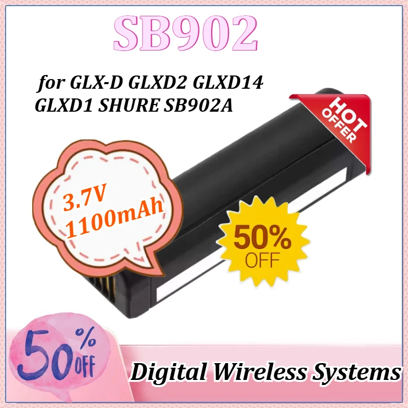 

Аккумулятор 3.7V 1100mAh SB902 для цифровых беспроводных аудиосистем GLX-D GLXD2 GLXD14 GLXD1 SHURE SB902A
