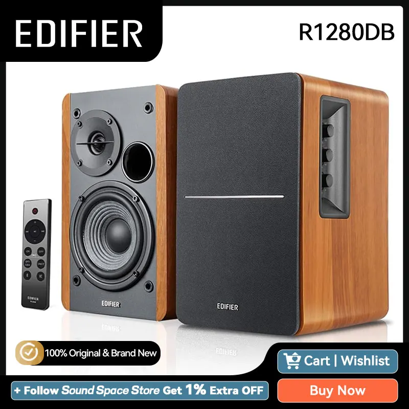 Edifier R1280DB Powered Bookshelf Speakers Active 2.0 Bluetooth Computer Speakers Aux Dual RCA Optical Coaxial Input 42W RMS