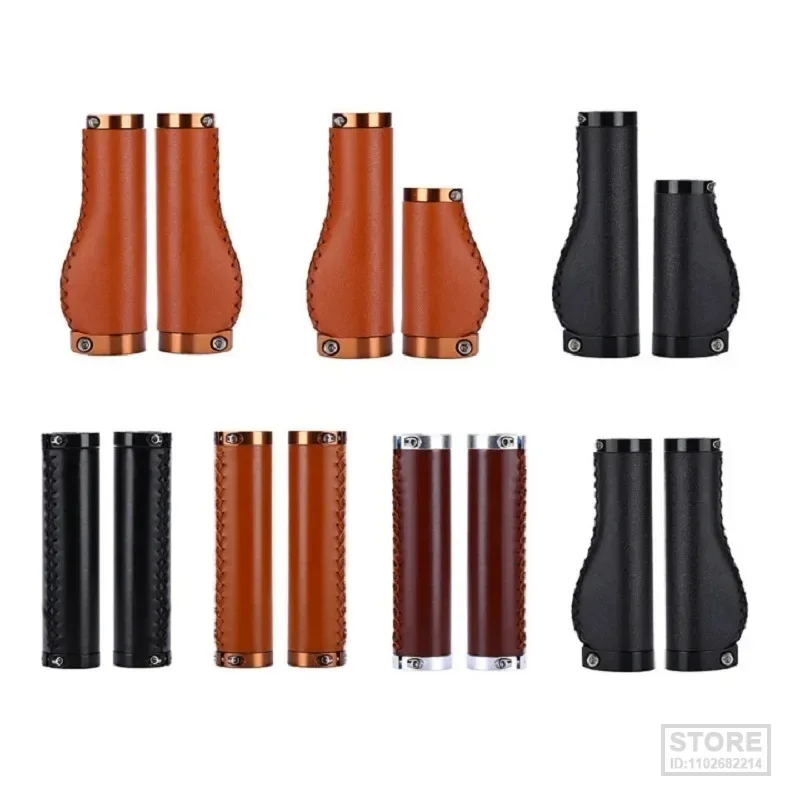 Bicycle Anti-Skid Handlebar Grips Long/Short Hand-sewn Leather Handlebar Cover MTB Bike Handle Bar Grips Protector Cycling Parts