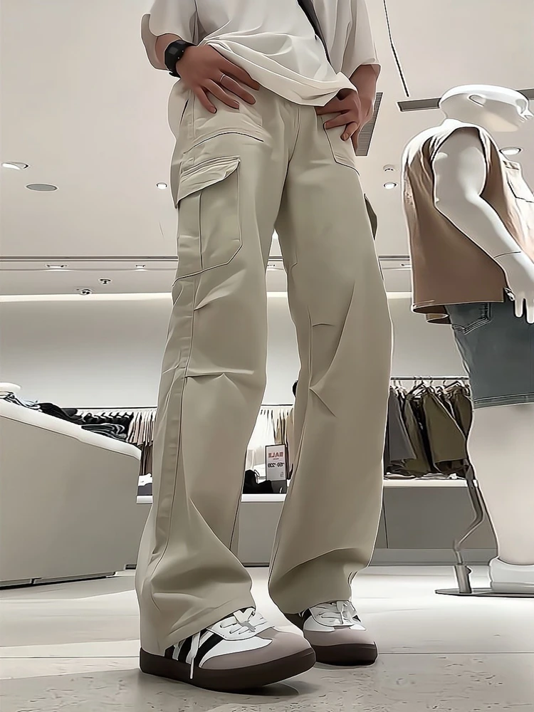 

Американские рабочие брюки в стиле ретро, мужские летние дизайнерские плиссированные брюки десантника, расклешенные прямые широкие брюки с большими кетами