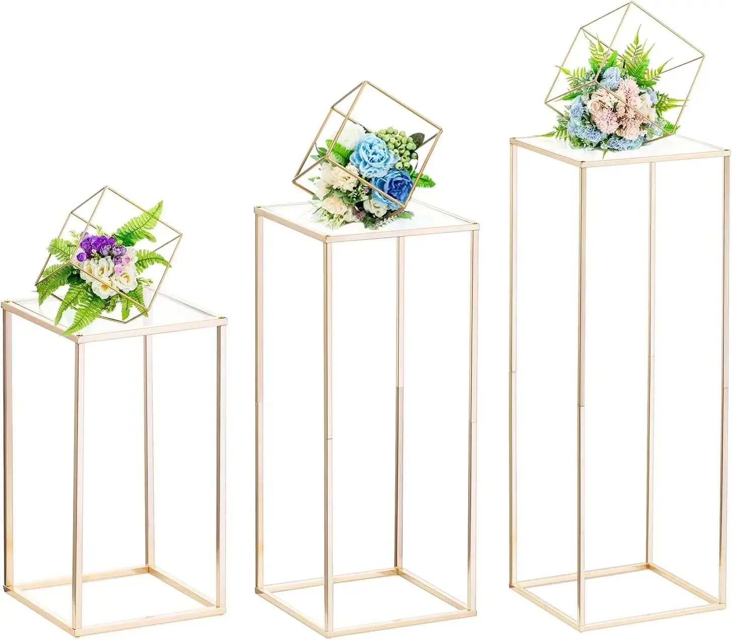 Wedding Centerpieces for Tables with Acrylic Panel，3 Pcs 15.7/23.6/31.5 inch Tall Gold Vases for Centerpieces