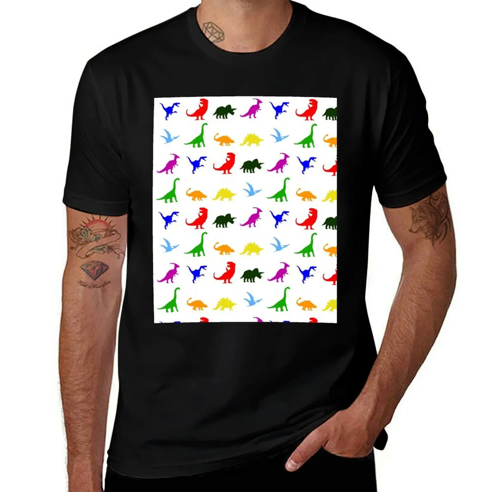 

Colourful Dinosaurs Pattern T-Shirt Blouse summer tops sublime rapper graphic tees oversized t shirt men