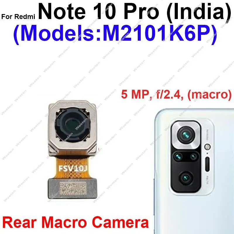 Rear Front Camera For Xiaomi Redmi Note 10 Pro M2101K6P India Version Front Selfie Facing Back Main Camera Flex Cable Parts