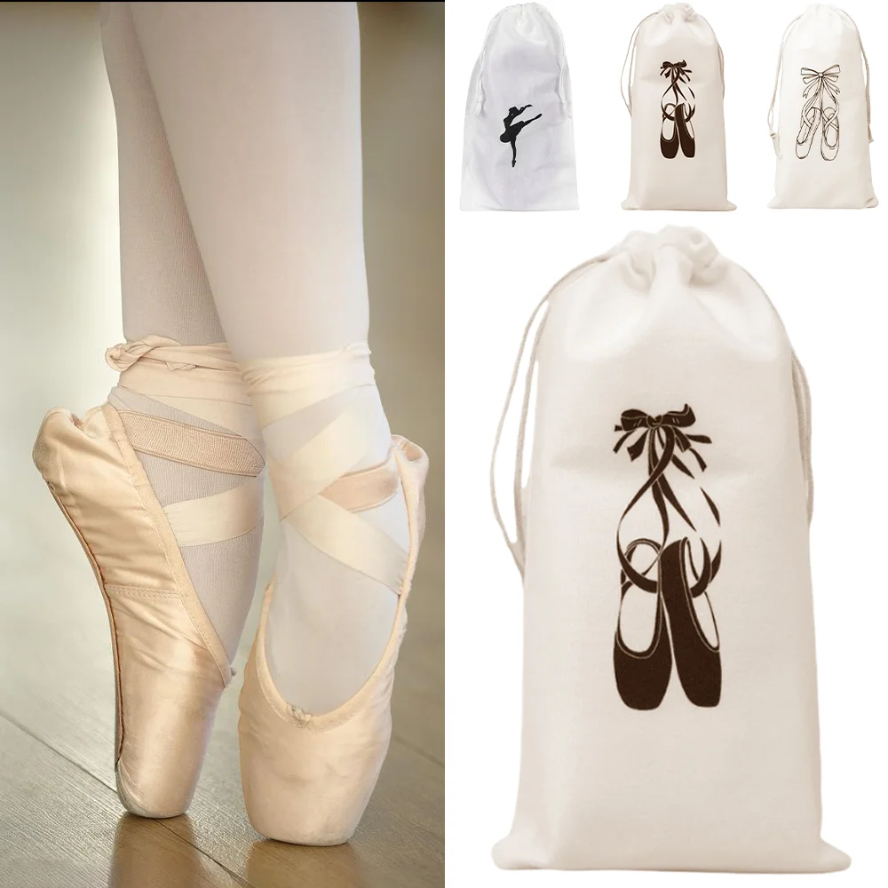 Portable Flannelette Ballet Shoes Storage Bag Double Drawstring Girls Dance Shoe Bundle Pocket Black Lines Drawstring Bag