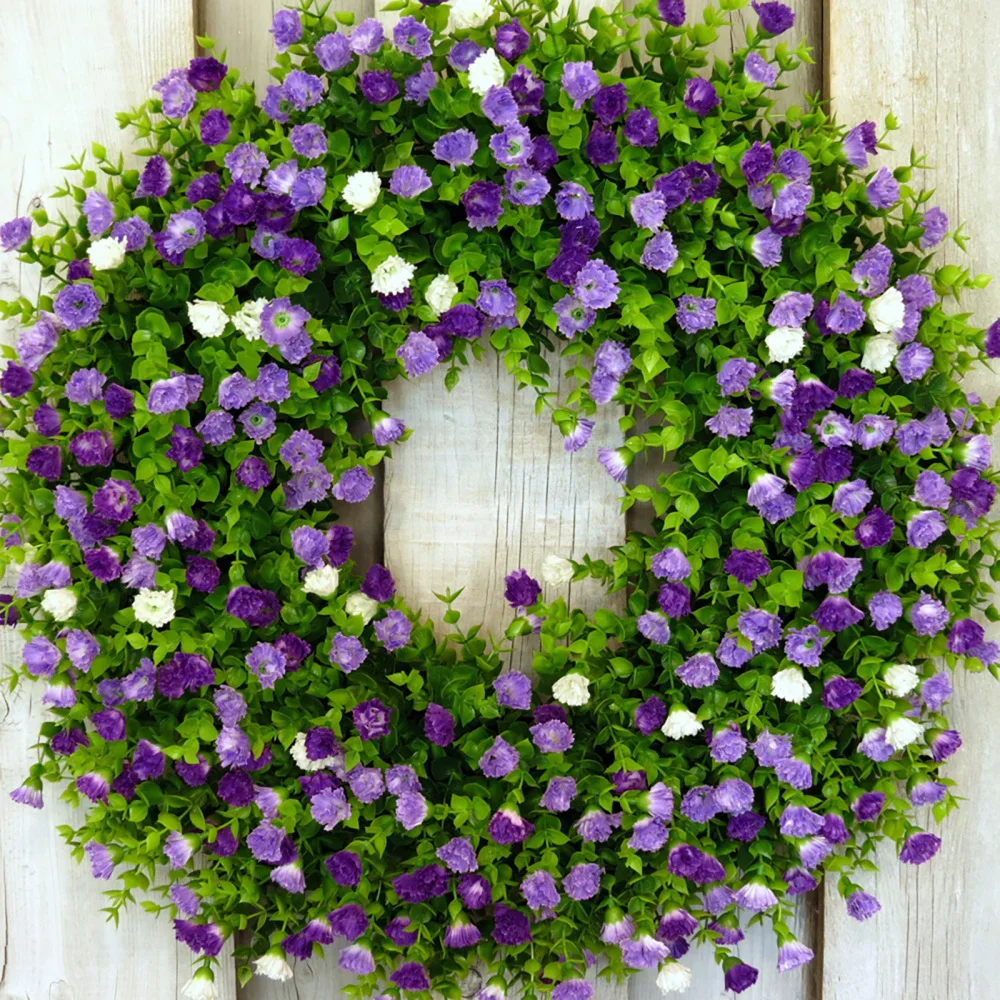 Eucalyptus Wreath Colorful Spring Summer Floral Garland Home Decoration Multicolor 45cm Door Ornament PVC Artificial Flowers