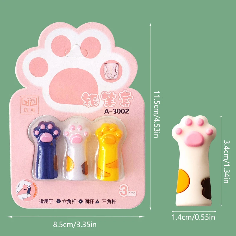 3 Stuks Mooie Kat Paw Potlood Cap Schattige Pen Topper Covers Stoppers Naalden Punt Siliconen Beschermer Potlood Extender Schoolbenodigdheden