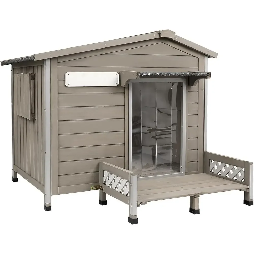 Outdoor wooden dog kennel detail