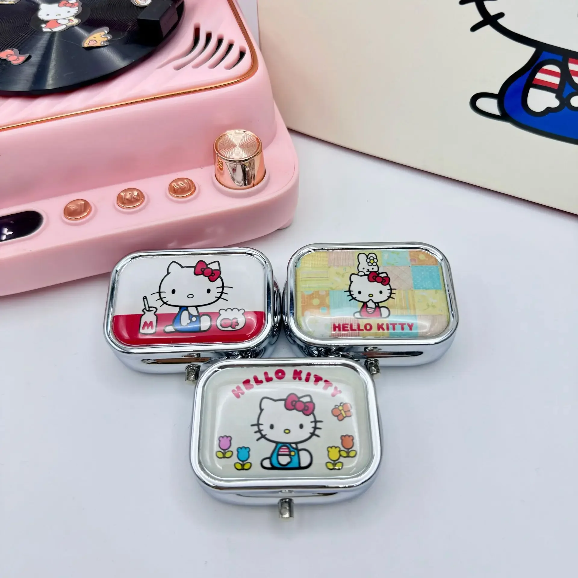 Hello Kitty Cartoon Small Metal Pill Box Portable Packaging Travel Medicine Kawaii Anime Cartoon Mini Sealed Box Birthday Gift