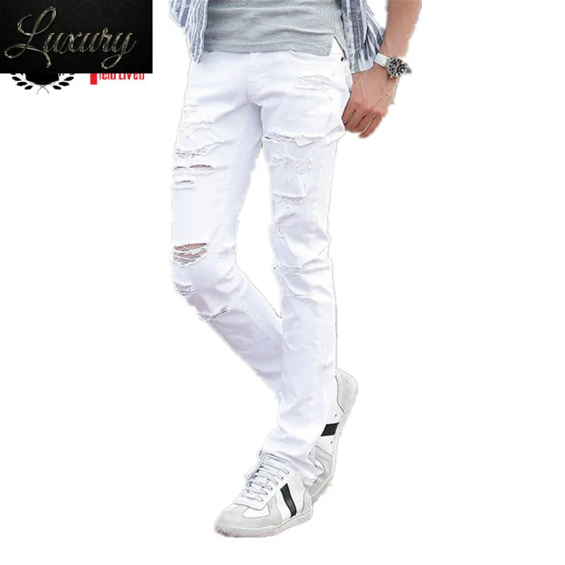 

2023 New White Ripped Jeans Men With Holes fashion Skinny Famous Designer Brand Slim Fit Destroyed Torn Jean Pants For Male